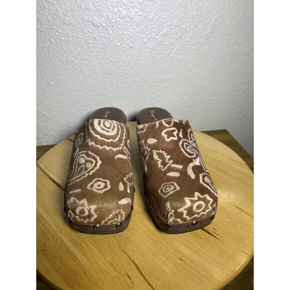 Diego di Lucca Brazil Womens Calf Hair Clogs Mules Brown Wood Heel size 10 - Picture 2 of 8